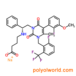 832720-36-2 钠 4-[[(1R)-2  -[5-(2-fluoro-3-methoxy-phenyl)-3-[[2-fluoro-6-(trifluoromethyl)phenyl]methyl]-4-methyl-2,6-dioxo-pyrimidin-1-yl]  -1-苯基-乙基]氨基]丁酸酯